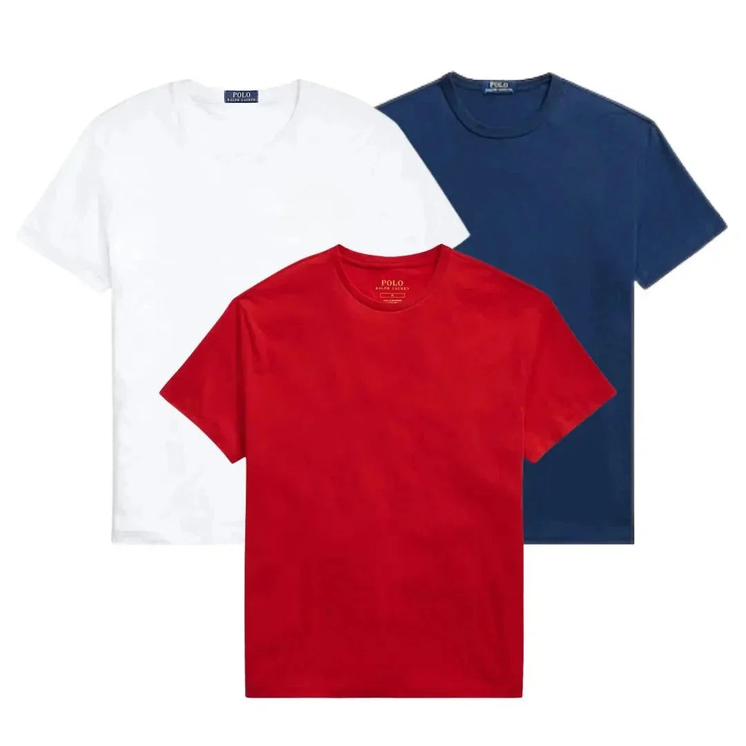 3er-Pack – Slim-Fit-Baumwoll-T-Shirts für Herren Luxvian WEISS • MARINEBLAU • ROT S