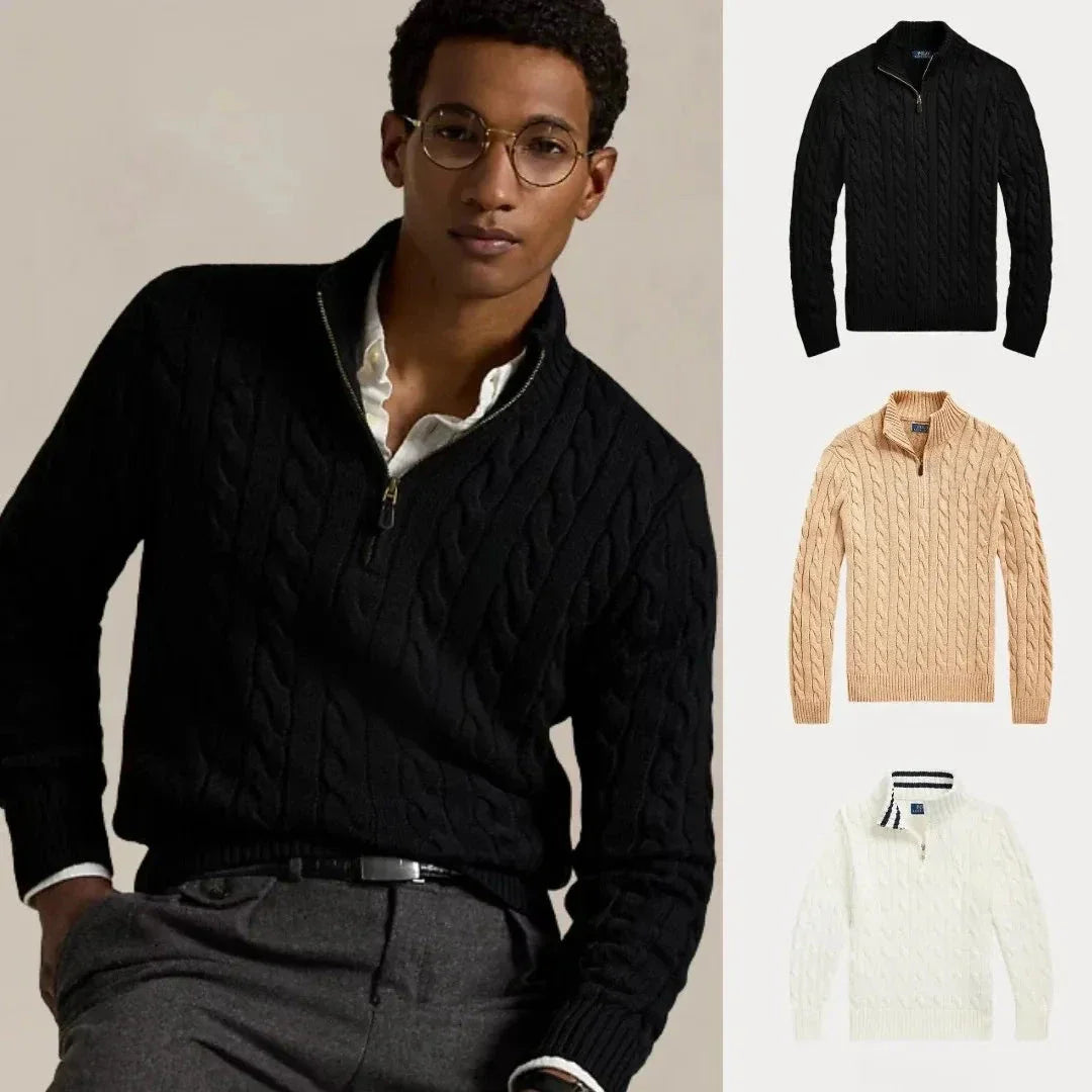 Kaufen Sie 1, erhalten Sie 3 – Winterset Baumwollstrickpullover mit Zopfmuster und Reißverschluss Zafira SCHWARZ • BEIGE • WEISS S