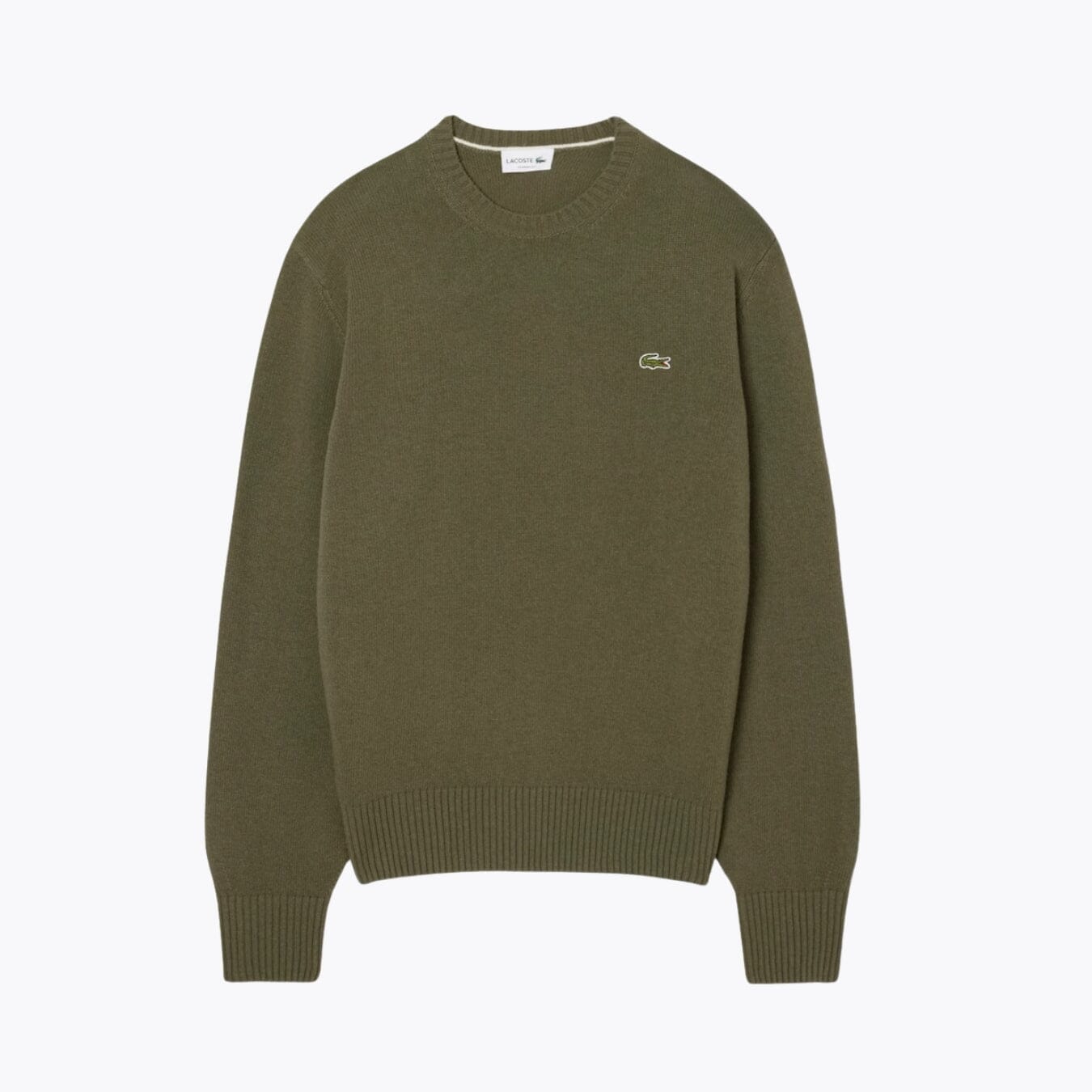 LC Carded Wool Crew Neck Sweater Lacoste Luxvian Khaki green S
