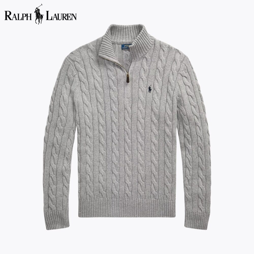 RL Chunky Cable-Knit Cotton Quarter-Zip Sweater Ralph Lauren Aurev Grey S