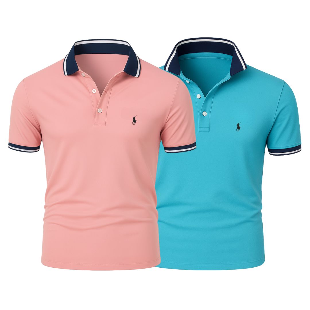 RL (KAUFE 1, ERHALTE 2) - Premiere Polo Shirt Kit – Professional Line by (2-Pack) Ralph Lauren Luxvian Coral + Blue S