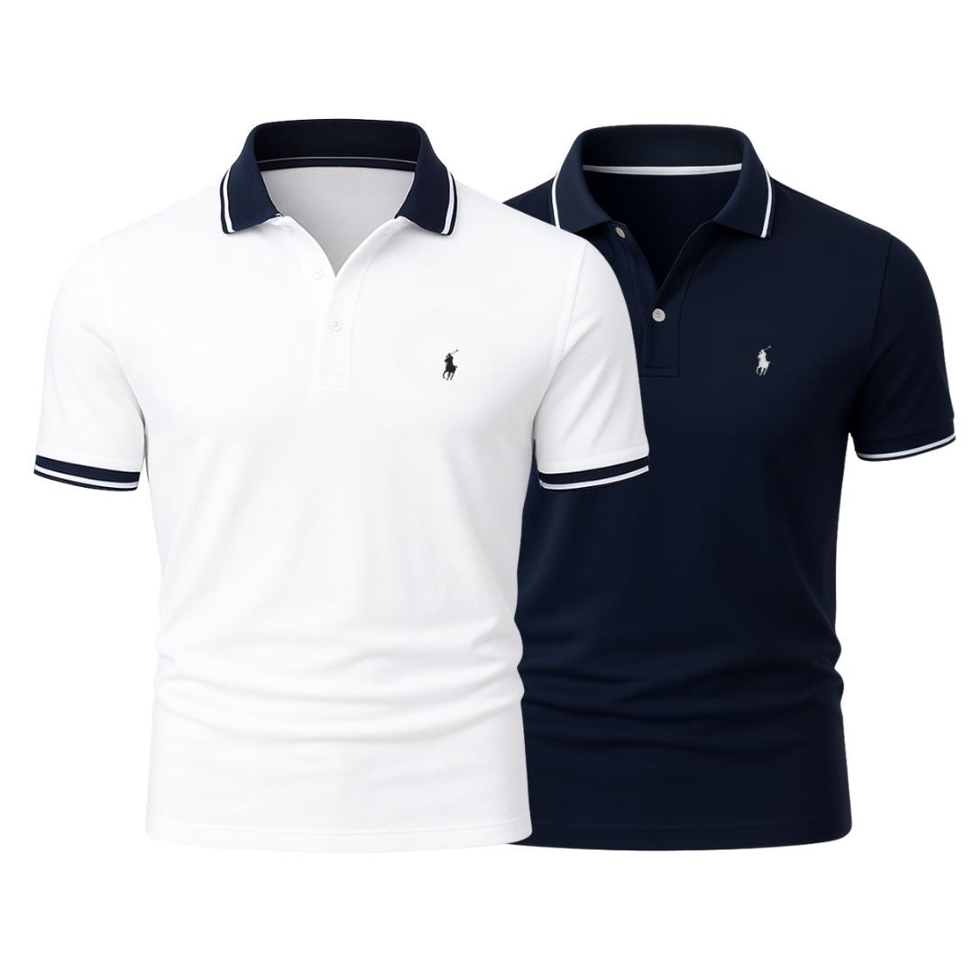 RL (KAUFE 1, ERHALTE 2) - Premiere Polo Shirt Kit – Professional Line by (2-Pack) Ralph Lauren Luxvian Navy Blue + White S