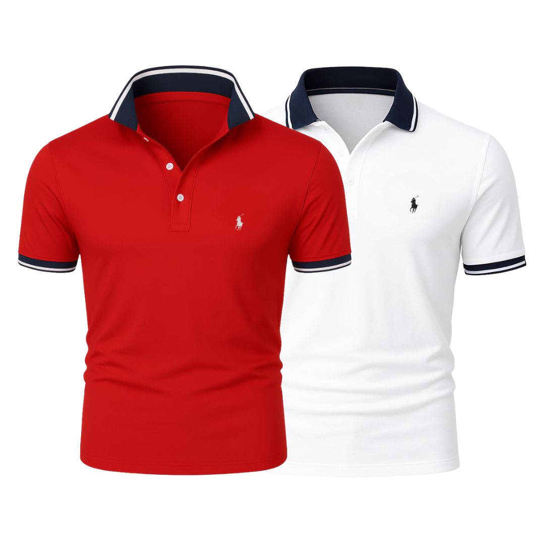 RL (KAUFE 1, ERHALTE 2) - Premiere Polo Shirt Kit – Professional Line by (2-Pack) Ralph Lauren Luxvian White + Red S