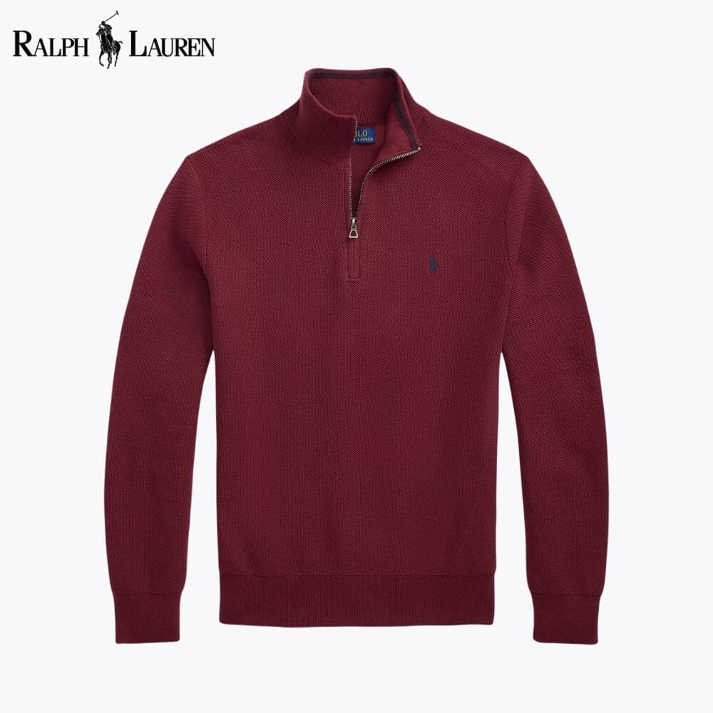 RL Mesh-Knit Cotton Quarter-Zip Sweater Ralph Lauren Aurev Red Wine S