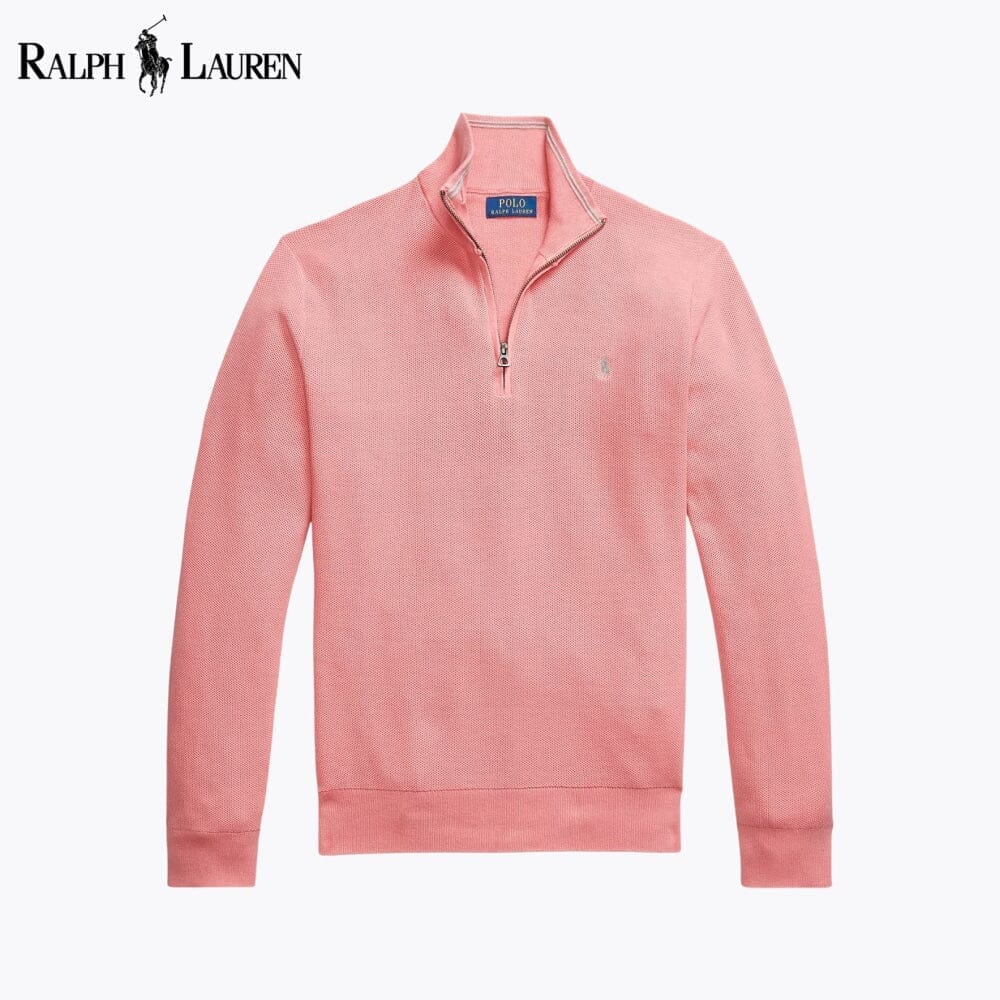 RL Mesh-Knit Cotton Quarter-Zip Sweater Ralph Lauren Luxvian Rose S