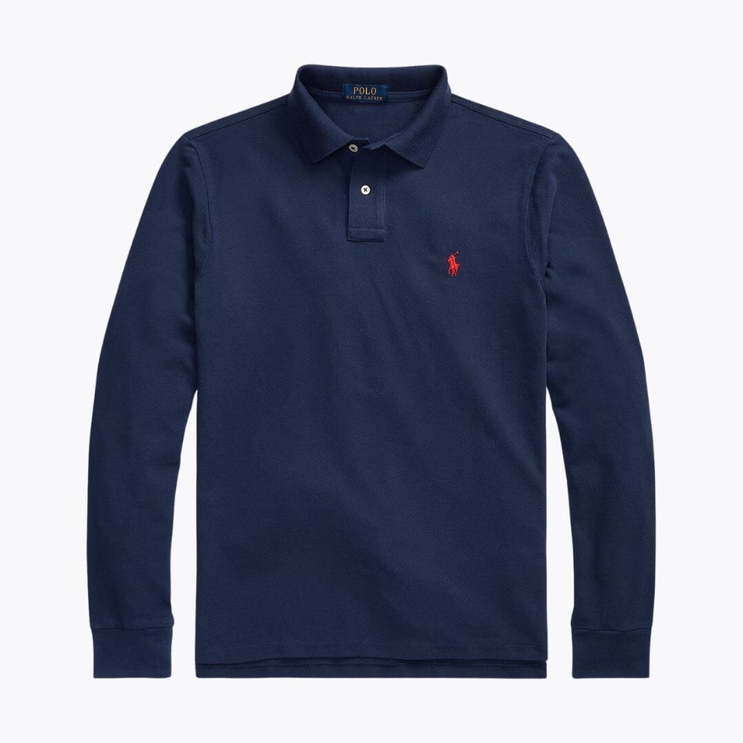 RL Mesh Long-Sleeve Polo Shirt Ralph Lauren Aurev Newport Navy S