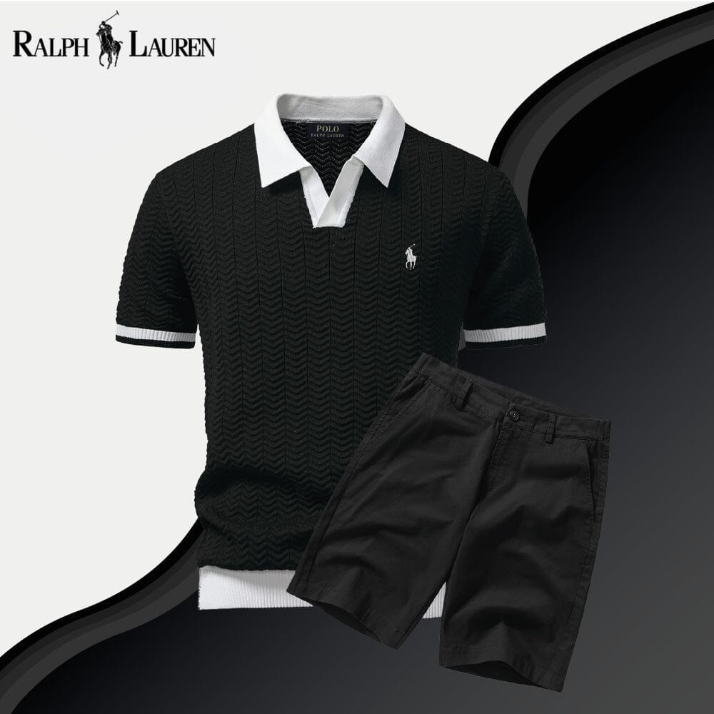 RL Old Money Polo Shirt + Shorts Set Ralph Lauren Aurev Black Onyx S