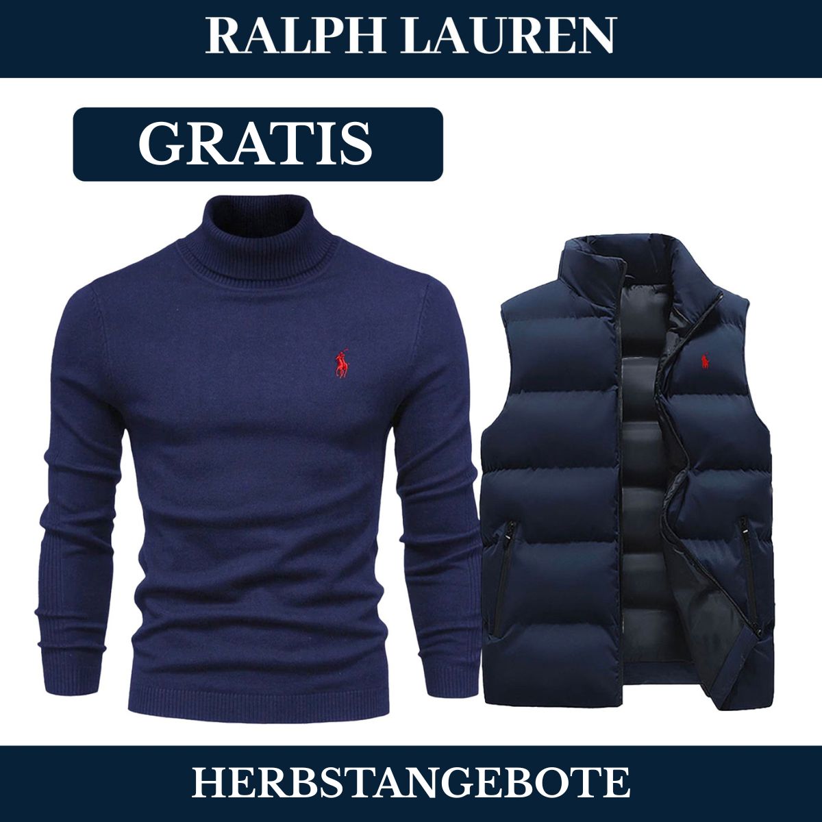RL Weste + Gratis-Pullover (LAGERRĂUMUNG) Ralph Lauren Aurev Blau Blau M
