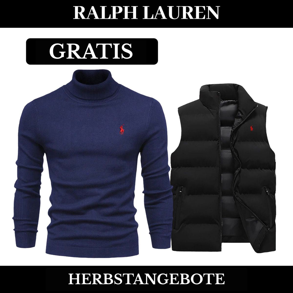 RL Weste + Gratis-Pullover (LAGERRĂUMUNG) Ralph Lauren Luxvian NoirSchwarz Blau M