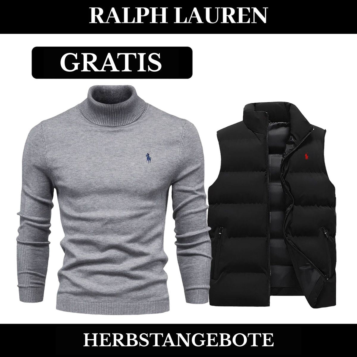 RL Weste + Gratis-Pullover (LAGERRĂUMUNG) Ralph Lauren Luxvian NoirSchwarz Grau M