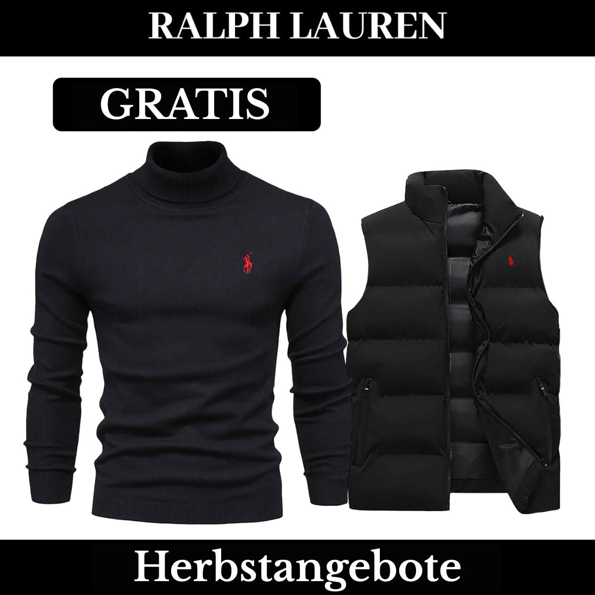 RL Weste + Gratis-Pullover (LAGERRĂUMUNG) Ralph Lauren Luxvian NoirSchwarz Schwarz M