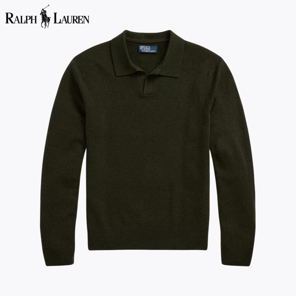 RL Wool Johnny-Collar Sweater Ralph Lauren Aurev Leaf Green S