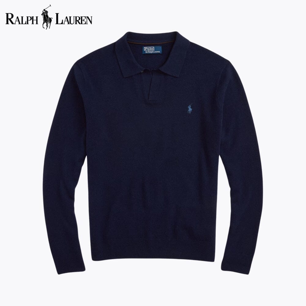RL Wool Johnny-Collar Sweater Ralph Lauren Luxvian Blue Navy S