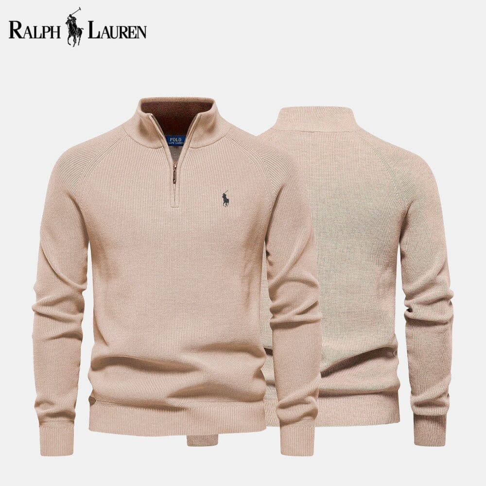 RL Zip Cable-Knit Wool Knit Sweater Ralph Lauren Luxvian Beige S