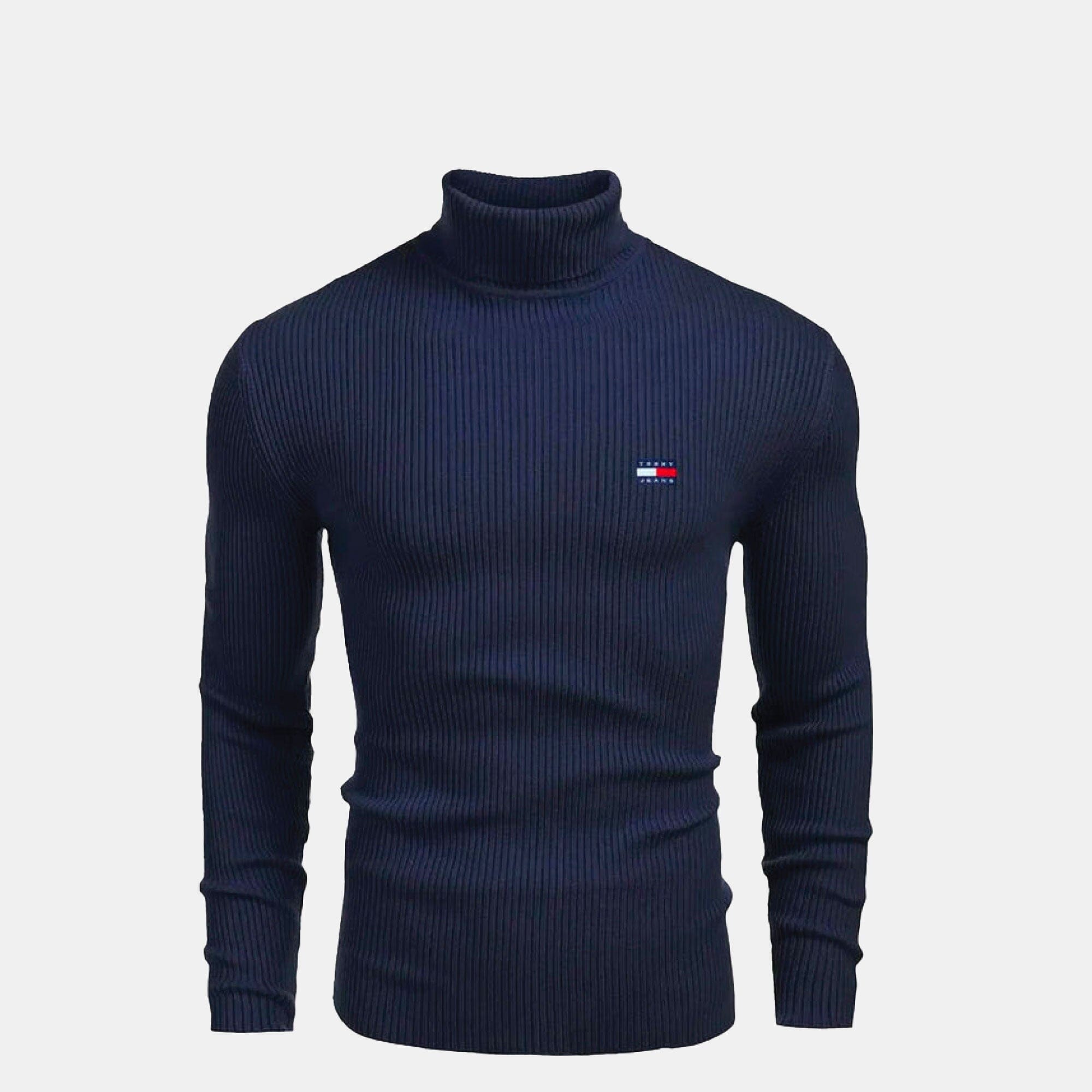 TH Turtleneck Cable-Knit Wool Sweater Tommy Hilfiger Luxvian Blue S