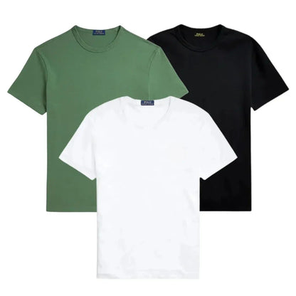 3er-Pack – Slim-Fit-Baumwoll-T-Shirts für Herren Luxvian GRÜN • SCHWARZ • WEISS S 