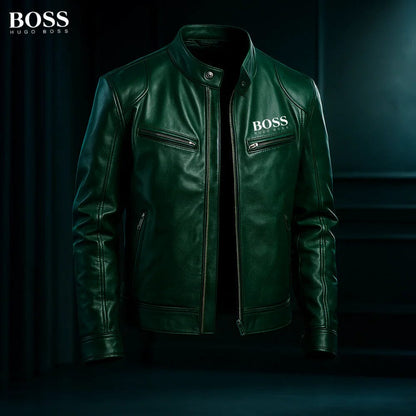 HB - Leather Jacket Hugo Boss Luxvian Green S 