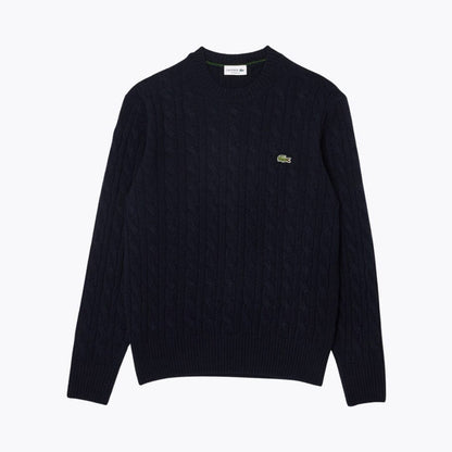 LC Cable Knit Carded Wool Crew Neck Sweater Lacoste Luxvian Midnight blue S 