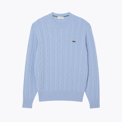 LC Cable Knit Carded Wool Crew Neck Sweater Lacoste Luxvian Pale blue S 