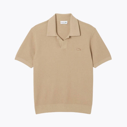 LC Cotton Blend Open Polo Collar Sweater Lacoste Luxvian Beige S 