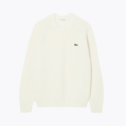LC Thick Carded Wool Crew Neck Sweater Lacoste Luxvian White S 