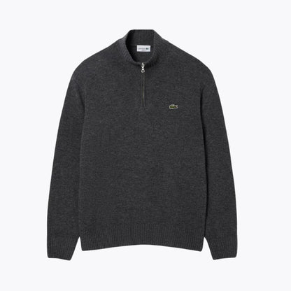 LC Zipped High Neck Carded Wool Sweater Lacoste Luxvian Grey S 