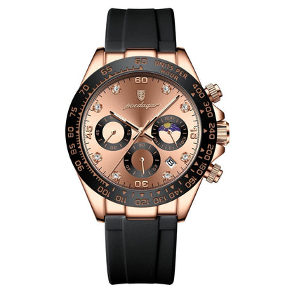 POEDAGAR Watch Chronograph Fase Date Poedagar Luxvian Rose Gold Gold 