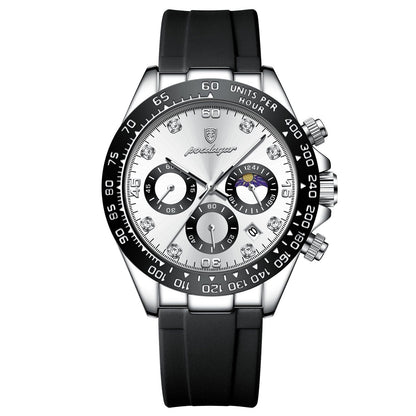 POEDAGAR Watch Chronograph Fase Date Poedagar Luxvian Silver White 