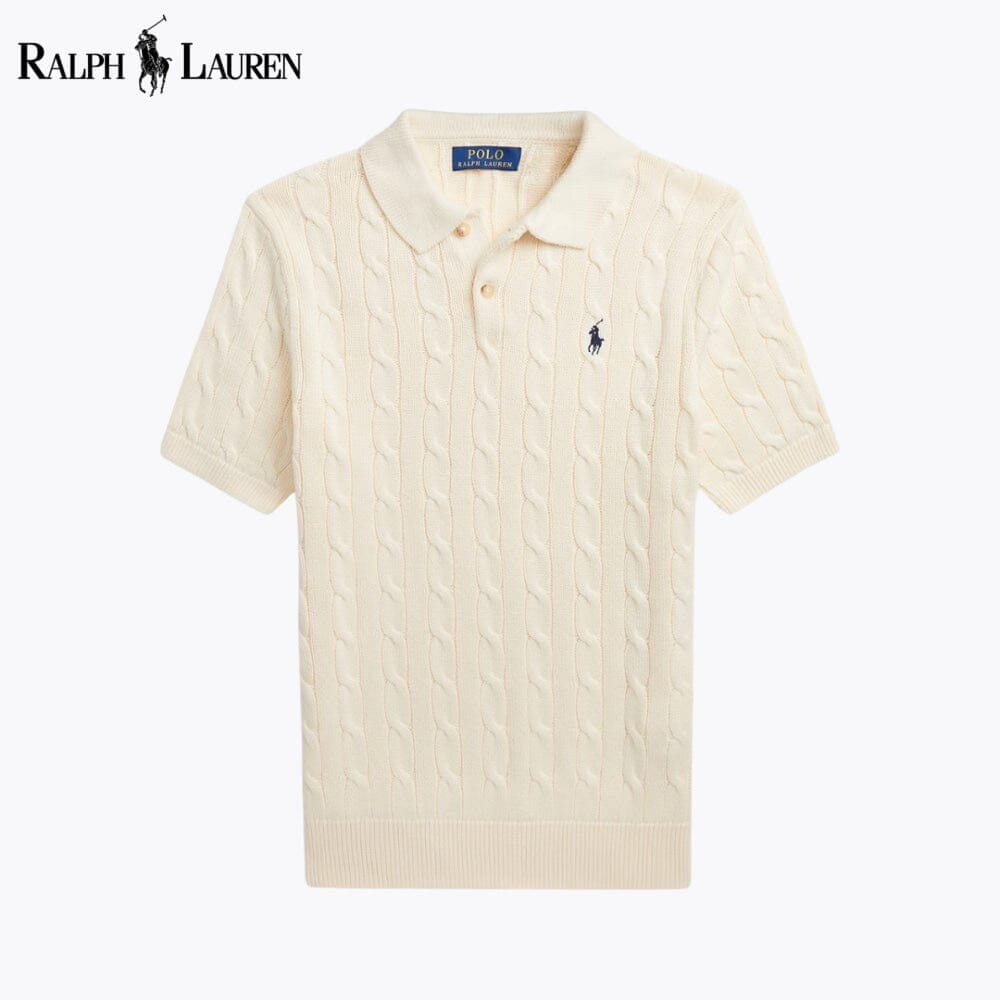 RL Cable-Knit Cotton Polo-Collar Sweater Ralph Lauren Aurev Cream S 