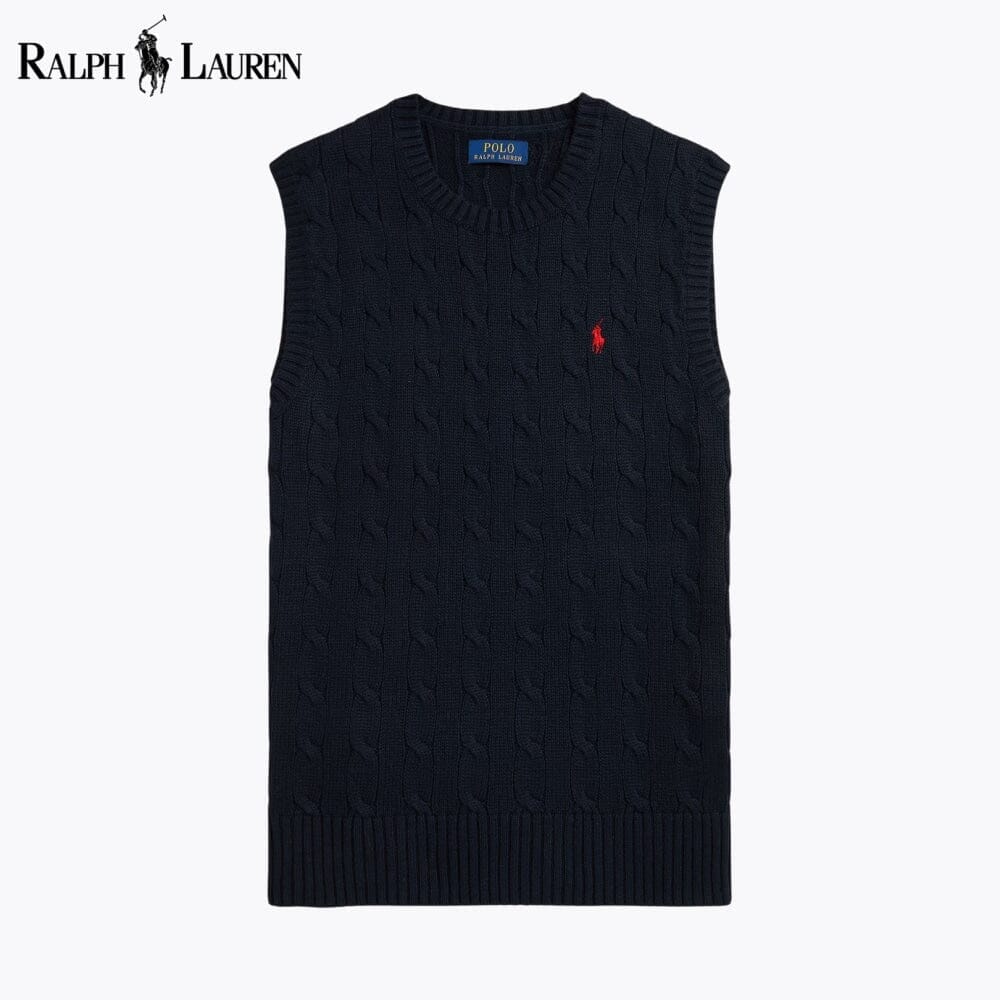 RL Cable-Knit Cotton Sweater Vest Ralph Lauren Luxvian Blue Navy S 