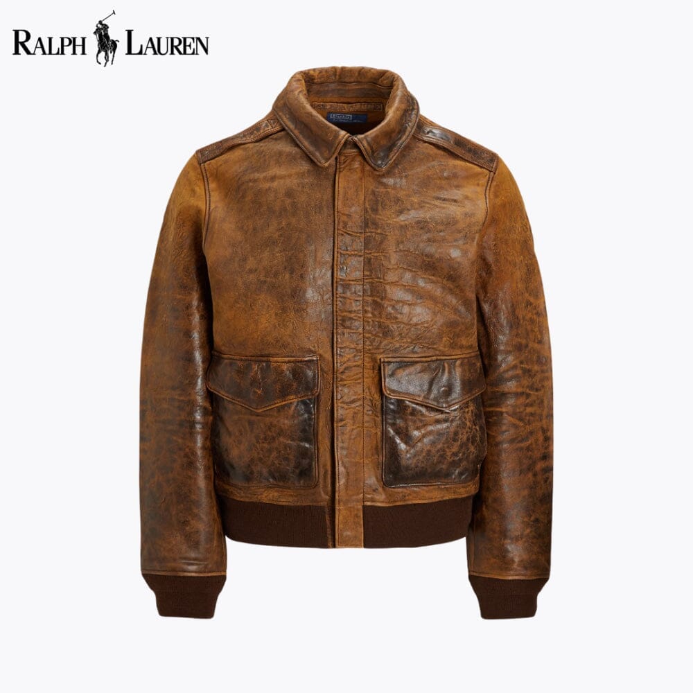 RL Leather Flight Jacket Ralph Lauren Aurev Hunter Brown S 