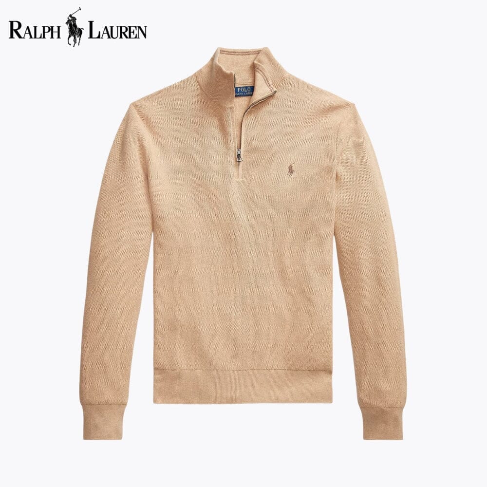 RL Mesh-Knit Cotton Quarter-Zip Sweater Ralph Lauren Luxvian Camel S 