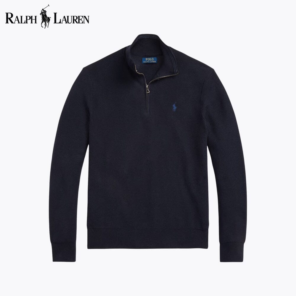 RL Mesh-Knit Cotton Quarter-Zip Sweater Ralph Lauren Luxvian Navy blue S 