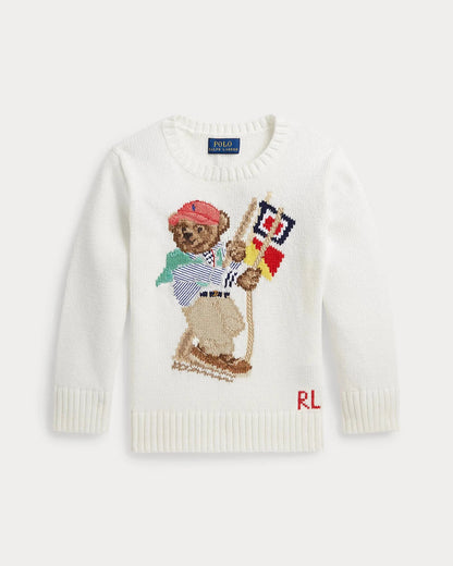 RL Sweater | Polo Bear Cotton Sweater Deckwash White Ralph Lauren Luxvian 