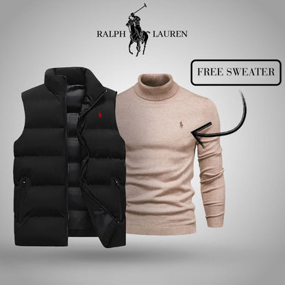RL Vest + Exclusive Free Sweater (CLEARANCE) Ralph Lauren Luxvian Black Beige M