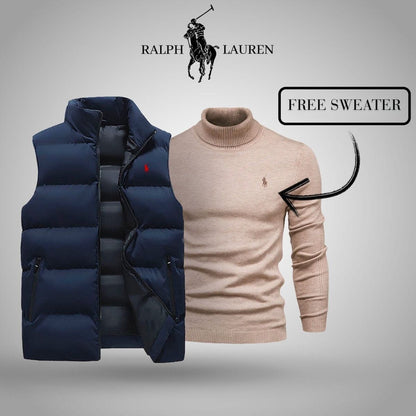 RL Vest + Exclusive Free Sweater (CLEARANCE) Ralph Lauren Luxvian Blue Beige M