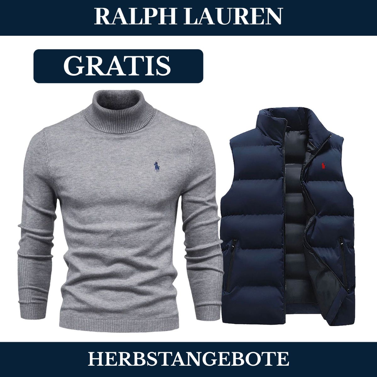 RL Weste + Gratis-Pullover (LAGERRÄUMUNG) Ralph Lauren Luxvian Blau Grau M