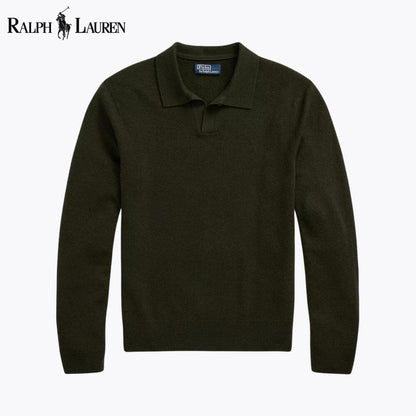RL Wool Johnny-Collar Sweater Ralph Lauren Aurev Leaf Green S 