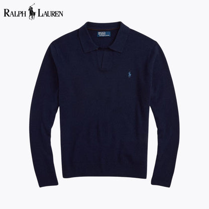 RL Wool Johnny-Collar Sweater Ralph Lauren Luxvian Blue Navy S 