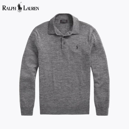 RL Wool Polo-Collar Jumper Ralph Lauren Luxvian Grey S 