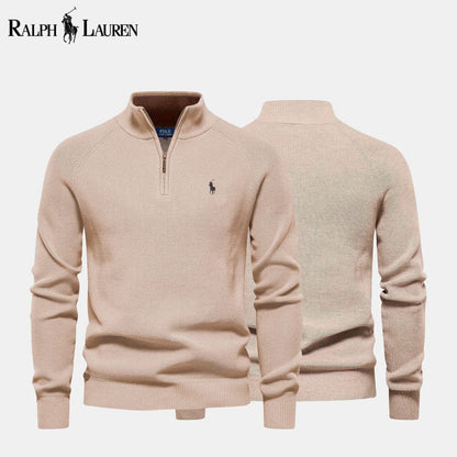 RL Zip Cable-Knit Wool Knit Sweater Ralph Lauren Luxvian Beige S 