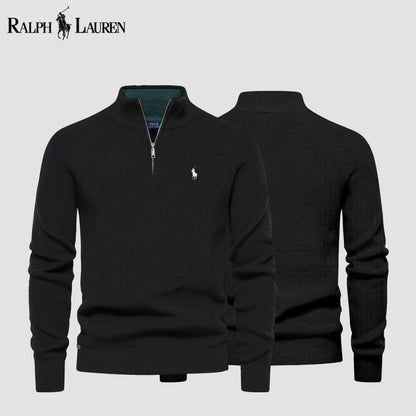 RL Zip Cable-Knit Wool Knit Sweater Ralph Lauren Luxvian Black S 